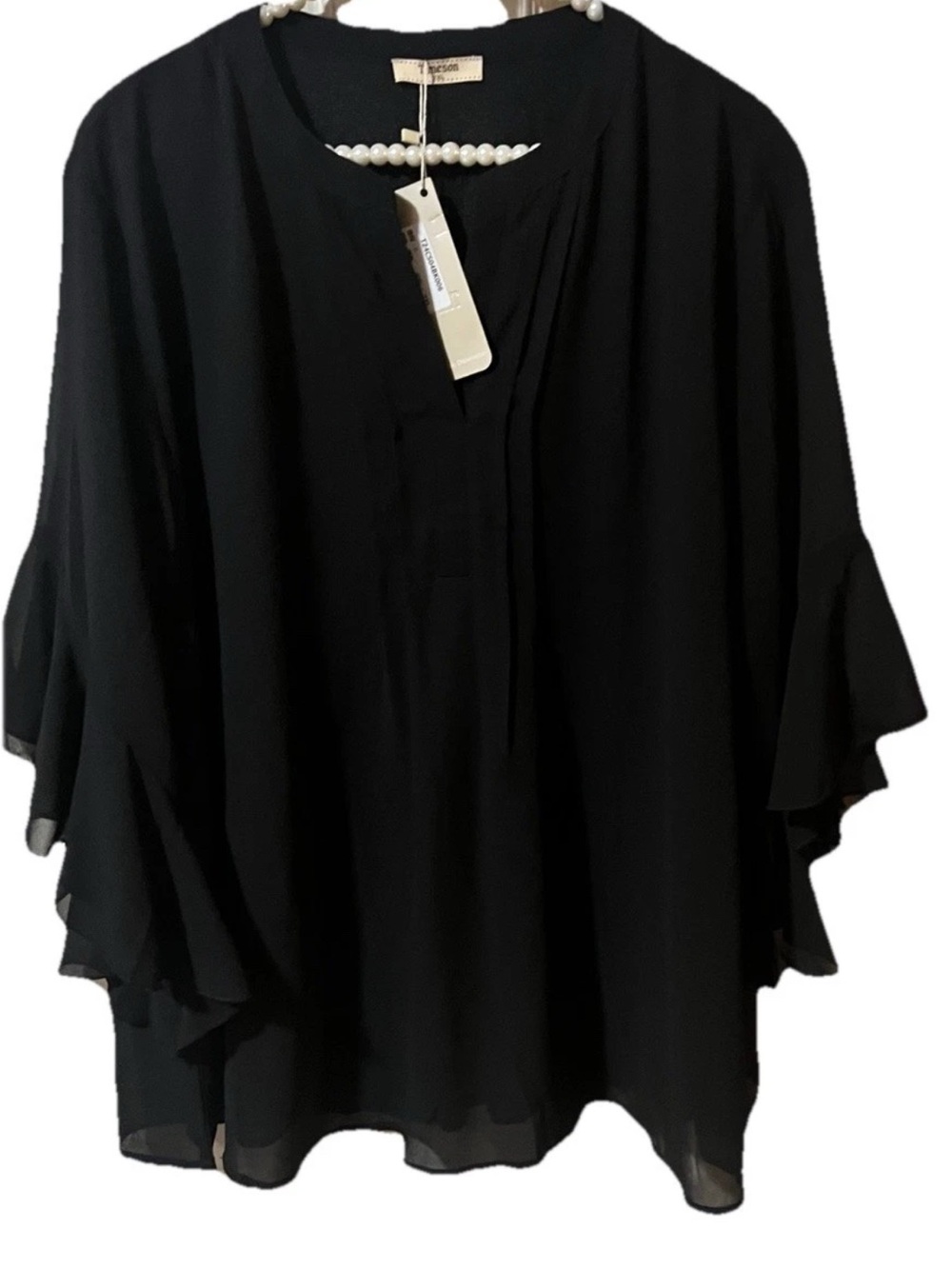 Black Women's Ruffled Sleeve Blouse - Brand: Timeson SZ XXL NWT chest 48 in‎